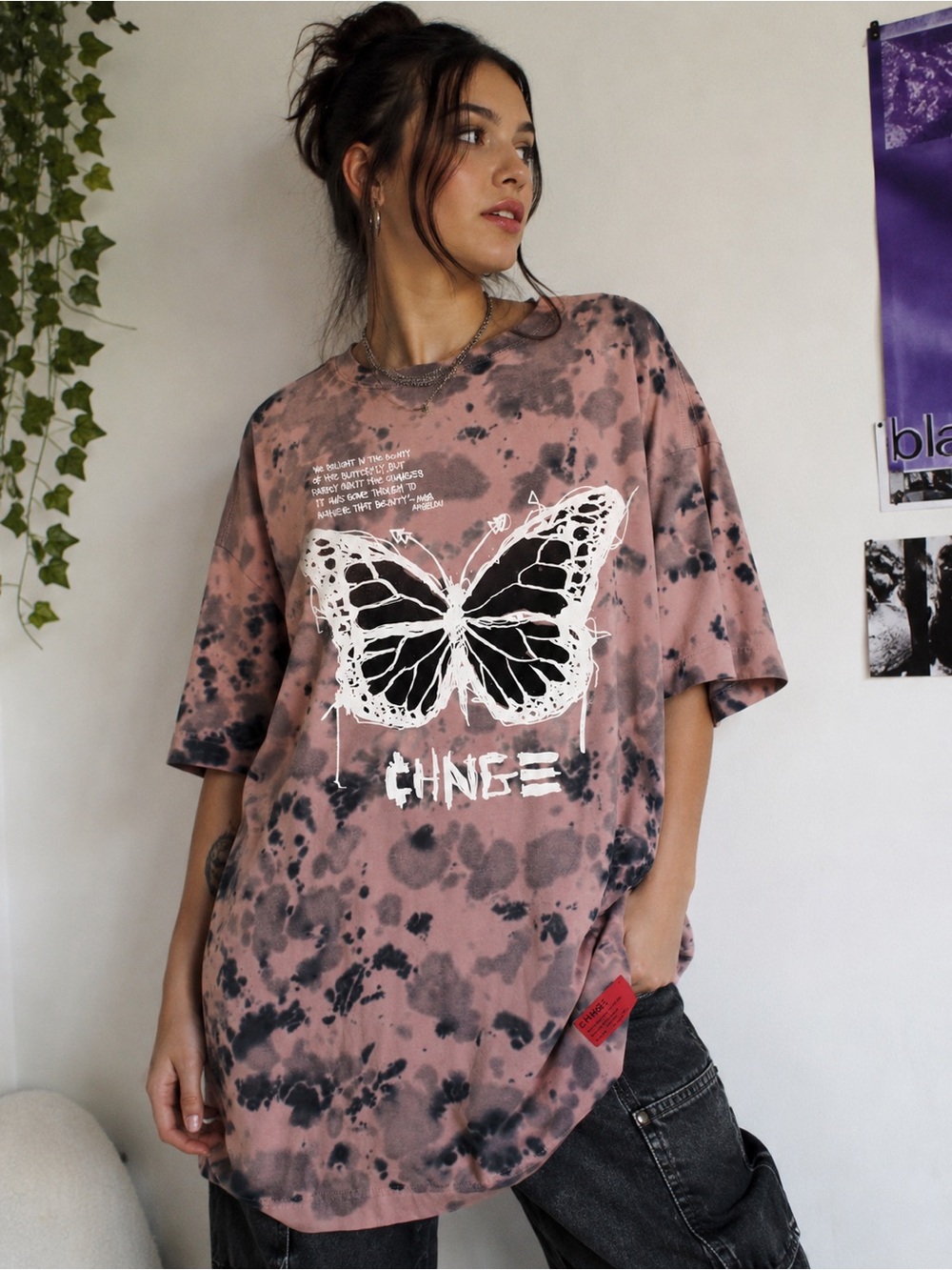 “CHNGE Butterfly Tie Dye Graphic Tee Oversized Streetwear Organic Cotton”